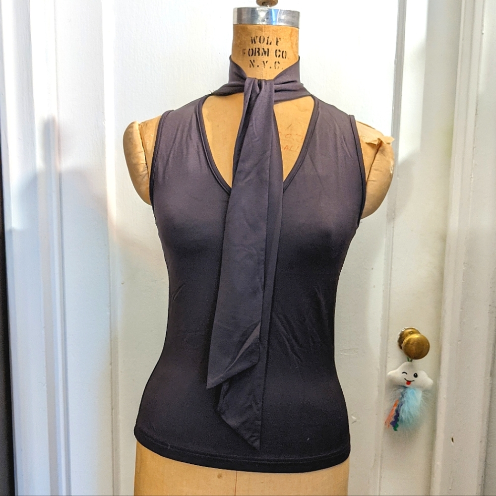 90's, Retro 70's XOXO neck tie sleeveless top Juniors Medium, Chocolate Brown